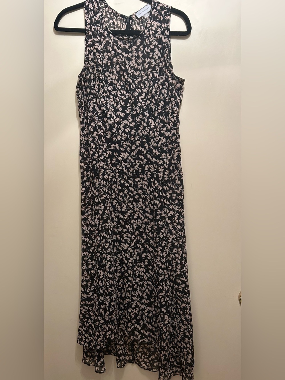 Marc New York Black Pink Floral High low Maxi Dress Sz L Wedding Guest Flowy